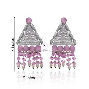 Pendientes largos oxidados de plata de diseñador, joyería con tachuelas de triángulo de plata antigua para mujeres y niñas para fiesta de boda - Product Image 3