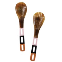 Ensemble de cuillères et fourchettes à salade en résine époxy artisanale, manche géométrique imitation corne, personnalisable, passe au lave-vaisselle, vaisselle de luxe