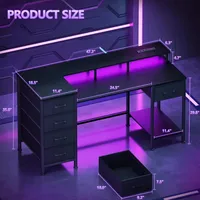 Escritorio de Juegos Reversible OEM de 47 Pulgadas con Tomas de Corriente, Luces LED, 5 Cajones de Almacenamiento de Tela, Mesa para Computadora de Hogar Personalizable