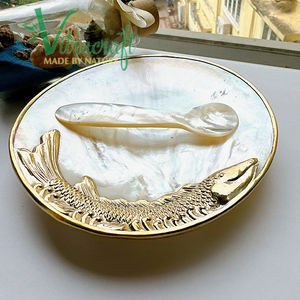 Plat de service artisanal pour œufs de caviar de qualité supérieure, fabriqué en nacre mélangée à du cuivre plaqué or, sûr à utiliser, taille 10-11 cm - Product Image 5