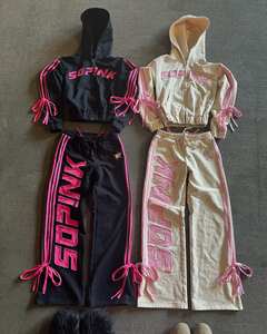 Conjunto de 2 piezas desgastado personalizado para mujer Sudadera con capucha larga de alta calidad y pantalones Sudadera de invierno con patrón sólido del fabricante - Product Image 1