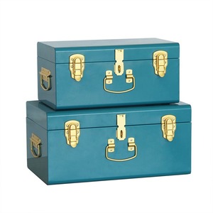 Coffres de rangement décoratifs bleus avec serrures dorées - Product Image 1