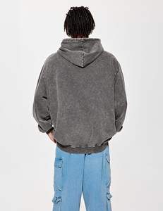 Sweat à capuche pour homme, 100% coton, lavage à l'acide, design personnalisé, style streetwear oversize, hiver, impression unie, logo brodé personnalisé - Product Image 3