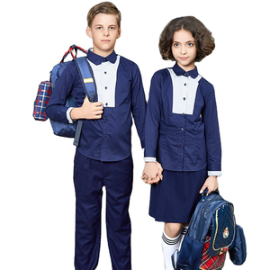 Conjunto de Uniforme Escolar Personalizado de Camisa Azul Marino de Poliéster/Algodón con Pantalones para Niños Unisex - Product Image 3