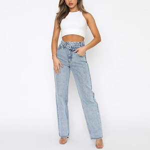 OEM Womens Wide <b>Cargo</b> Jeans Multi-<b>Pocket</b> Cotton Trousers for <b>Ladies</b> Boyfriend Style <b>Pants</b> Pour Femme - Product Image 4