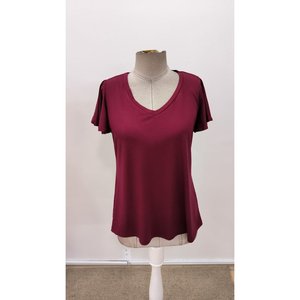 Blusa de Viscosa de Manga Corta con Cuello en V para Mujer, 31378 - Borgoña - Product Image 4
