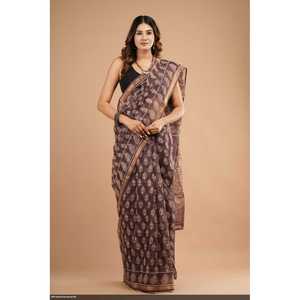 Sari en coton imprimé au bloc Kota Dorriya, dessiné à la main, style indien, léger, respirant, doux pour un usage décontracté, prix bas - Product Image 1