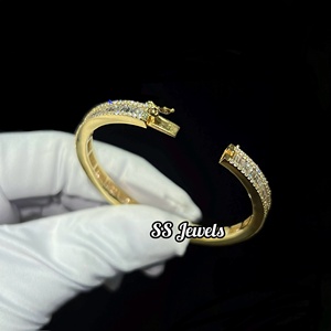 กำไลข้อมือเพชร VVS Moissanite กำไลข้อมือ925เงินและทองคำสีเหลือง10K กำไลเพชร unisex