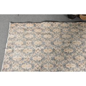 Alfombra turca Vintage Beige gris 6,7X9,5 pies de lana de tejido plano patrón de retazos para decoración para sala de estar Uso de pasillo respaldo de látex - Product Image 3