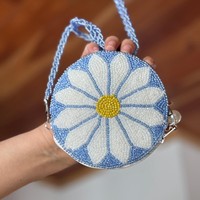 Tas Penyimpanan Manik-Manik Buatan Tangan Desain Bunga Daisy Karya Manik-Manik Warna-Warni Aksesori Fashion Unik Buatan Tangan 100% Katun Amerika