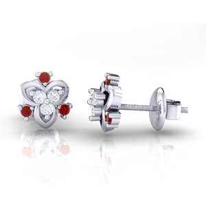 ต่างหูทองคำแท้ประดับทับทิมและเพชรแท้ 6 ชิ้น ความบริสุทธิ์ 14Kt/18Kt ระดับความสะอาด SI - Product Image 4