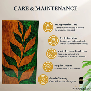 Boîte d'urne funéraire en bois faite à la main avec conception d'incrustation de feuilles vertes Boîte commémorative de style écologique pour cendres humaines - Product Image 4