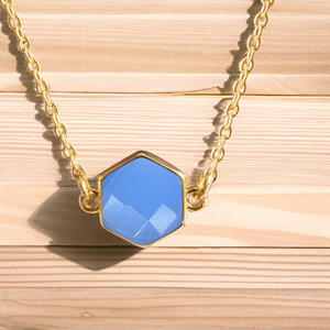 Conector de bisel de piedras preciosas de Calcedonia azul facetado hexagonal de Plata de Ley 925 para hacer collar joyería oro Vermeil al por mayor - Product Image 1