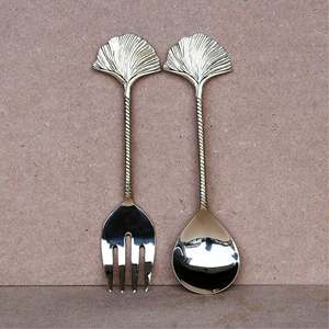 ชุดมีดสลัดทองเหลืองทองแดงด้ามยาวชุดเครื่องใช้บนโต๊ะอาหารเครื่องมือเสิร์ฟพร้อมไม้พายวัสดุโลหะ - Product Image 5