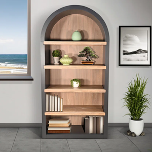 Fason hiện đại màu xám nâu bằng gỗ Kệ sách Chất lượng cao xách tay cuốn sách lưu trữ cho phòng khách nhà văn phòng cong bookcaser thiết kế - Product Image 2