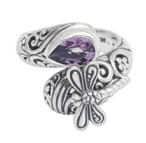 Venta caliente al por mayor recién llegados 925 plata esterlina libélula temática amatista cóctel Anillo Para Boda fiesta joyería de moda - Product Image 1