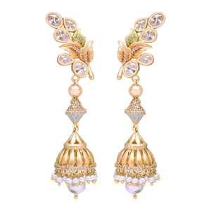 Boucles d'oreilles modernes AD Boucles d'oreilles élégantes en plaqué or mat AD Fournisseur de bijoux de mode personnalisés Exportation de bijoux artificiels de luxe - Product Image 2