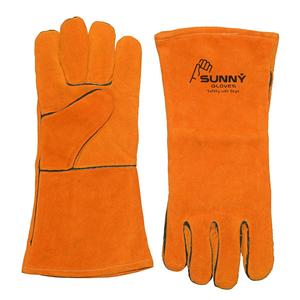 Orange Leather Welding <b>Gloves</b> Heat-Resistant Hand Protection Safety Work Welding <b>Gloves</b> Cow Split Leather <b>Gloves</b> - Product Image 1