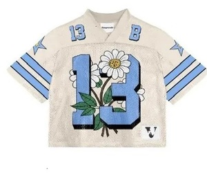 Camiseta de fútbol americano personalizada para hombre, camiseta Vintage de gran tamaño, ropa de calle deportiva, camiseta de fútbol recortada de malla cuadrada - Product Image 6