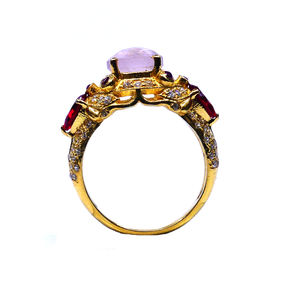 Bague de fiançailles en quartz rose à la mode en argent sterling 925 plaqué or pierres précieuses pour femmes - Product Image 4