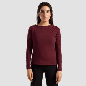 Asymmetrical Maroon Yoga <b>Top</b> Spandex Sportswear Front Logo Fashion Design Plus Size Lightweight Solid Style for Fitness Winter - Product Image 1