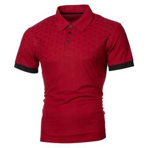 เสื้อเชิ๊ตแขนสั้นสำหรับผู้ชาย, เสื้อเชิ๊ตแขนสั้นผ้าถักแบบระบายอากาศได้สีล้วนสำหรับฤดูร้อนทรงสลิมฟิตและสีตัดกัน - Product Image 1