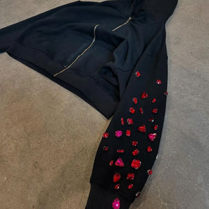 Manches longues fermeture éclair strass sweats à capuche respirant coton mélangé facile mode porter adulte dernière conception strass sweats à capuche - Product Image 3