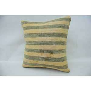 Coussin Kantha en laine beige à rayures subtiles de 18x18 pouces Coussin décoratif tissé moelleux vintage de luxe pour literie ou sol - Product Image 3