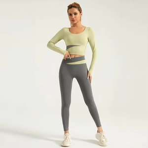Hot Sale Fashionable Women Yoga Suit Sport Active Wear Running Set Workout Scrunch Butt Gym <b>Leggings</b> Solid High Waist - Product Image 5
