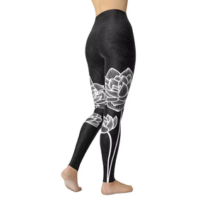 Mallas de Yoga de cintura elástica ligeras por sublimación con estampado de flores personalizadas, mallas deportivas de alta calidad - Product Image 3