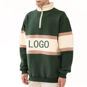 Men's Oversized Pullover <b>Hooded</b> Quarter-<b>Zip</b> Embroidered Long Sleeve Lined 100% Cotton Fleece Casual Breathable Autumn Wear - Product Image 4