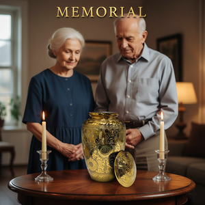 Cercueil funéraire classique en laiton doré de style européen, poli miroir, 200 pouces cubes, écologique, durable et personnalisable - Product Image 5