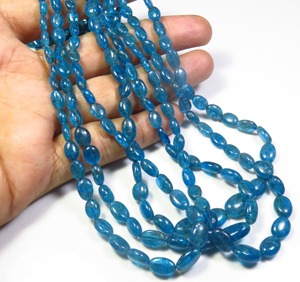 Apatite bleu néon naturel pierres précieuses en vrac 5-12mm perles ovales lisses 19 "brin de haute qualité - Product Image 5