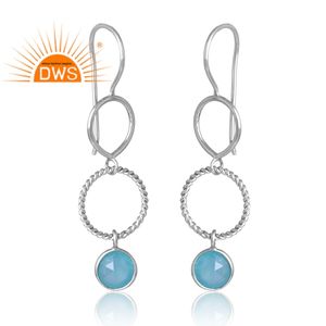 ต่างหูพลอยคาลซิโดนีธรรมชาติชุบด้วยเงินแพลเลเดียม925ดีไซน์รูปแบบใหม่เครื่องประดับที่กำหนดเองสำหรับผู้หญิง - Product Image 3