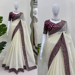 Saree en fausse georgette intemporelle avec de beaux embellissements de fil et de paillettes Royal Faux Ensemble idéal pour les fêtes et les fêtes - Product Image 1