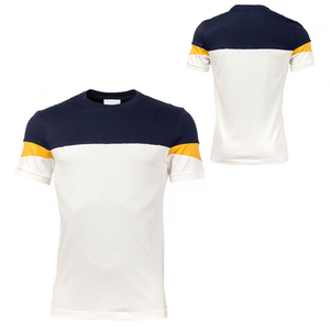 Camisetas sólidas con cuello redondo para hombre, ropa de calle de manga corta de algodón tejido con capucha personalizada, diseño de retales estampado de gran tamaño bordado - Product Image 4