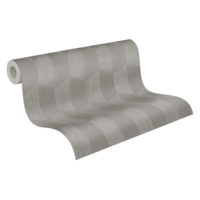 Papel Pintado Vinílico No Tejido 3D Gris Plata Fabricado en Alemania, Rollos Geométricos 10,05x0,53m, Altamente Resistente al Lavado, para Salón y Cocina