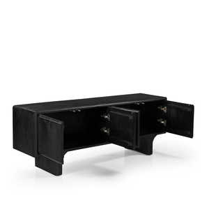 Unité TV Milo moderne à 4 portes en bois de manguier massif en noir pour salon chambre à coucher salle à manger appartement d'hôtel - Product Image 5