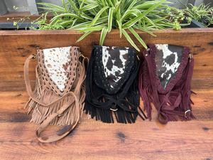 Bolsos cruzados con flecos bohemios de cuero de gamuza con pelo Real occidental para mujer, monedero de punto de mano de cuero genuino personalizado - Product Image 4