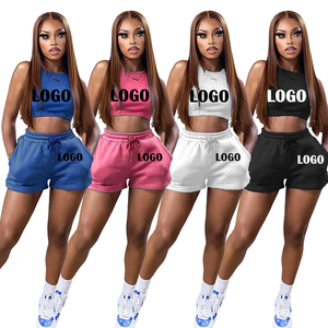 Ensemble deux pièces pour femmes, débardeur court et short, logo personnalisé imprimé, vêtements de sport actifs, vêtements de sport de gym, vente en gros - Product Image 6