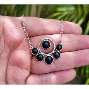 Handmade Black Onyx <b>Pendant</b> <b>Chain</b> Geometric Sterling <b>Silver</b> Design Boho Style Necklace <b>for</b> Women's Birthday Christmas Gift - Product Image 6