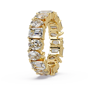 Anillo de Eternidad de Lujo en Oro Amarillo de 14K con Diamantes Cultivados en Laboratorio en Corte Esmeralda, Pera y Ovalado, Anillo de Boda para Mujer, Joyería Fina - Product Image 2