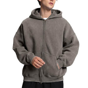 Sweat à capuche zippé vintage délavé avec logo personnalisé pour homme, coupe classique, en molleton français 100% coton, délavé à l'acide, pour l'hiver - Product Image 1