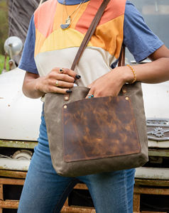 Bolso Tote de lona encerada hecho a mano con asas de cuero elegante, duradero, grande, para trabajo, oficina, escuela, viaje, comprador, 2017 - Product Image 2