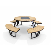Table de pique-nique ronde en bois, design moderne et minimaliste, pour extérieur, parc, jardin, avec bancs, idéale pour centre commercial ou hôpital