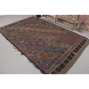 Alfombra Turca Vintage de 5.6x9.2 pies (170x281 cm), Alfombra de Lana Azul Kilim - Product Image 1