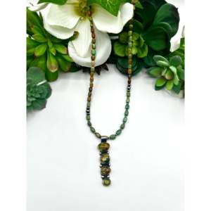 Collar con Colgante de Diamantes Turquesa Vintage Navajo, Cadenas de Perlas Doradas, Plata de Ley Chapada en Oro, Religioso, para Bodas - Product Image 1