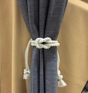 <b>Curtain</b> holdback - Nautical style - <b>White</b> cotton rope <b>curtain</b> ties - Double square knot, Handmade - Product Image 2