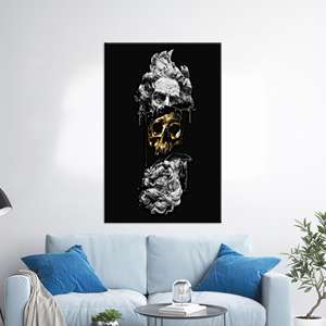 Impresión en lienzo de Poseidon y Calavera Dorada: Arte moderno para pared de loft, lienzo estirado - Product Image 1