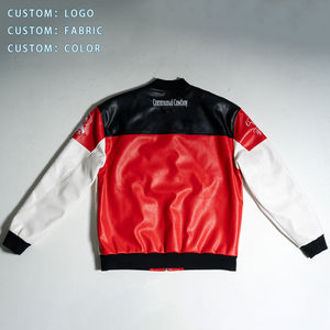 Chaqueta de Cuero Personalizada con Logotipo para Motociclistas, Diseño de Parche Bordado con Texto y Cuello Alto, Cierre de Cremallera, Estilo Speed Racer - Product Image 3
